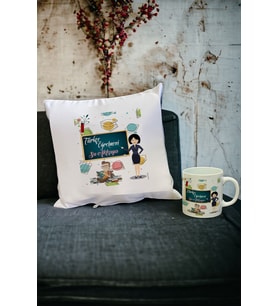 Türkçe Öğretmeni Kupa Bardak ve Yastık Set 006 (Beyaz)