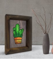 BK Gift Kaktüs Tasarımlı Dekoratif Doğal Masif Ahşap Çerçeve 15x20cm-1 (Beyaz)