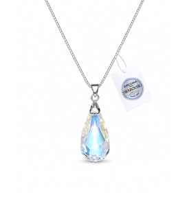 925 Ayar Swarovski Taşlı İnce Damla 24mm Crystal AB Kadın Gümüş Kolye