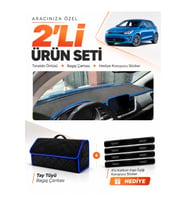 e-biz KİA RİO (2019-2024) Uyumlu Torpido Örtüsü + Tay Tüyü Bagaj Çantası Seti - Siyah-Mavi - KI014