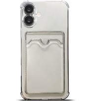 iPhone 16 ile Uyumlu Şeffaf Yapıya Sahip Arka Ksımında Kartlık Bölmeli Kolay Kullanım Sağlayan Telefon Kılıfı (Siyah)