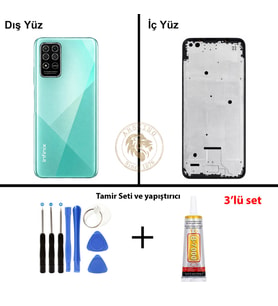 Infinix Note 8 Yeşil Uyumlu Lensli Orta Kasa + Yapıştırıcı ve Vida Seti Full Kasa Kapak Gövde