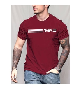 Erkek Kısa Kollu Nasa Baskı Basic Erkek T-shirt