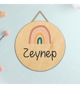 Kişiye Özel Ahşap Bebek Kapı Süsü,Gökkuşağı