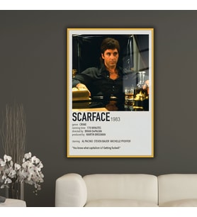 Metal Çerçeveli Temperli Cam Tablo Film Afişi Scarface 1983 (Gold)