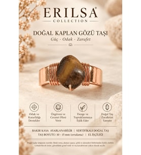 Sertifikalı Doğal Kaplan Gözü Taşı Yüzük Bakır Kasa Ayarlanabilir El İşçiliği