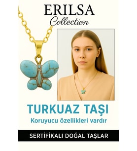 Sertifikalı Altın Renkli Kelebek Firuze (Turkuaz) Kolye – Özgürlük, Koruma ve Ruhsal Denge Taşı (Çok Renkli)