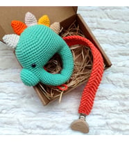 Bebek Hediyelik Set-Amigurumi Çıngırak ve Makrome Emzik Askısı