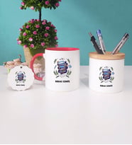 Öğretmenler Günü Hediyesi Kupa Bardak Kırmızı Kalemlik ve Anahtarlık (Model 1)