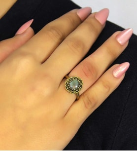 Doğal Taş Labradorit Doğal Taşlı Antik Model Kadın Ayarlanabillir Yüzük euy77lbt