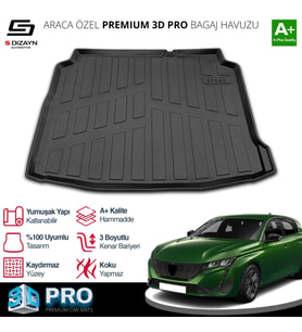 S-Dizayn Peugeot 308 3D Pro Bagaj Havuzu 2013-2021 A+ Kalite