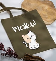 BK Gift Kedi Tasarımlı Haki Kumaş Bez Çanta, Baskılı Omuz Çantası, Alışveriş Çantası, Arkadaşa Hediye-11