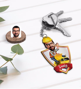 BK Gift Kişiye Özel İsimli Erkek Yol Mühendisi Karikatürlü Ahşap Anahtarlık-1