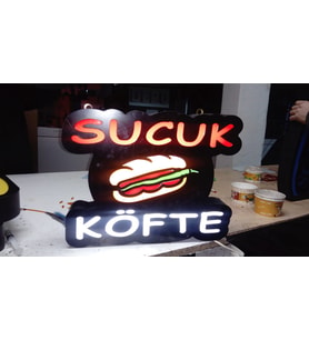 Sucuk Köfte Yazılı Tabela 3D Led Neon Etkili Işıklı Tabela 30X45 CM Tek Taraflı