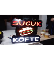 Sucuk Köfte Yazılı Tabela 3D Led Neon Etkili Işıklı Tabela 30X45 CM Tek Taraflı