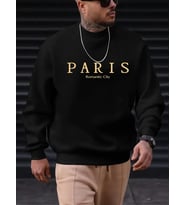 Erkek Uzun Kollu Bisiklet Yaka Paris Yazılı Iki Iplik Sweat (Siyah)