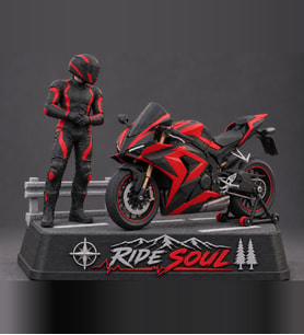 Ride Soul Erkek Motosikletçi Figürü Kırmızı Siyah Diorama 3D Baskı Motor Hediyesi