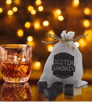 BK Gift Whiskey Tasarımlı Özel Kesesinde 12’li Doğal Granit Viski Soğutma Taşı Seti - Model 2