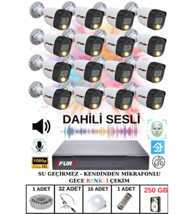 FURY 16 LI Sesli Gece Renkli Görüş Güvenlik Kamerası Su Geçirmez Güvenlik Kamerası Seti 250GB