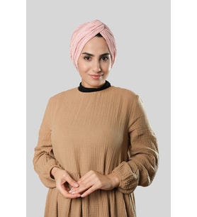 Pudra Çapraz Büzgülü Piliseli Tesettür Bone Fukuro Kendinden Desenli 2316_06