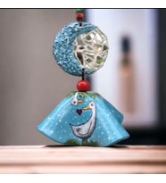 Seramik Çan Resim El Emeği Hediye Ev Ve Bahçe süsü balkon süsü duvar süsü hediyelik eşya 50cm*12cm (Çok Renkli-Naturel)