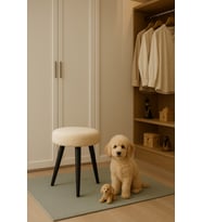 Peluş Puf Dekoratif Ahşap 3 Siyah Ayaklı Tabure