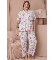 Mirano 1851 Pointel İnce Kumaş Düğmeli Kısa Kollu Büyük Beden Kadın Pijama Takımı