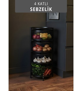 4 Katlı Sebzelik Açılır Metal Patates Soğan Sepeti Paslanmaz Meyvelik Organizer Sepet Siyah