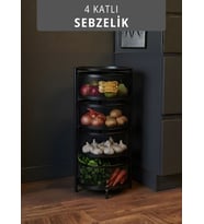 4 Katlı Sebzelik Açılır Metal Patates Soğan Sepeti Paslanmaz Meyvelik Organizer Sepet Siyah