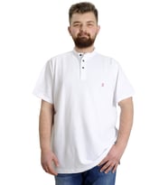 Mode XL Büyük Beden Erkek T-shirt Hakim Yaka MD LOGO 22326 Beyaz