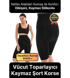 Doğum Sezeryan Sonrası Vücut Toparlayıcı Kaymaz Silikon Dikişsiz Selüllit Önleyici Paçalı Şort Korse (Siyah)