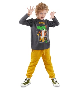 Be Wild Erkek Çocuk T-shirt Pantolon Takım (Antrasit Melanj)