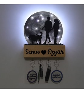 Lucenda Led Işıklı Pleksi Dolunay Kişiselleştirilebilir Biblo Silvia Köpek Gezdiren Çift Anahtar Askılığı (Gri)