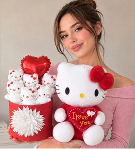 Kırmızı Hello Kitty Peluş Oyuncak & Hello Kitty Ayıcık Buketi Seti Hediye Kutusu – Sevgiliye, Kıza Arkadaşa Doğum Günü Hediyesi