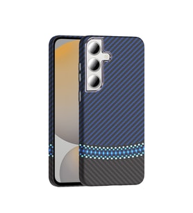 Galaxy S24 FE Kılıf M-safe Şarj Özellikli Karbon Fiber Görünümlü Gros Kılıf Siyah-Lacivert
