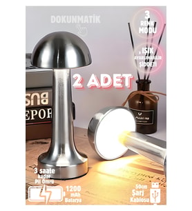 2'li Lizbon 3 Işık Renkli Şarjlı Metal Masa Lambası Seti (Krem)