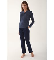 Arnetta 2659 Dotted Lacivert Kadın Uzun Kol Pijama Takım