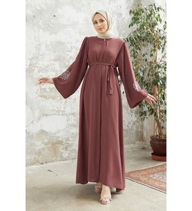 Liva Kolları Taşlı Abaya - Gül Kurusu