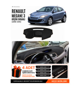 RENAULT MEGANE 3 KÜÇÜK EKRAN (2008-2015) Uyumlu Torpido Örtüsü Torpido Kılıfı - Siyah Bej
