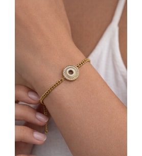 Çelik Gold Yuvarlak Taşlı Bileklik - 26blk03