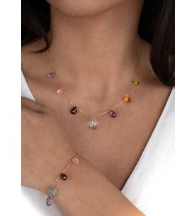 925 Ayar Gümüş Altın Kaplama Multicolor Set - Collezione Arcobaleno (Çok Renkli-Multı)