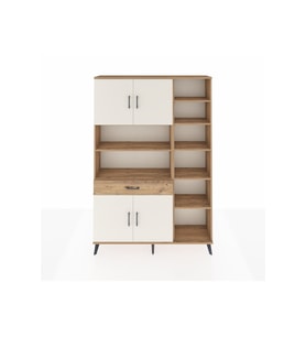 Arges Dolap 10 Raflı Tek Çekmeceli 4 Kapaklı 132x30x195 Çam-Aytaşı/Çam