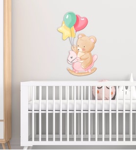 BK Gift Tatlı Ayıcık Tasarımlı Çocuk Odası Ahşap Duvar Süsü-2 (Beyaz)