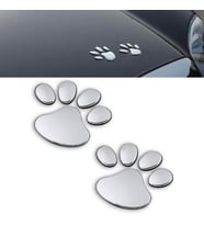 4 Adet Kedi Pati İzi Sticker OtoEtiket Kabartmalı 3D Parlak Gümüş