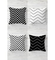 Zigzag Desenli Siyah Beyaz Gizli Fermuarlı Kırlent Kılıfı Koltuk Yastık Kılıfı Takım(4adet) (Beyaz-Siyah)