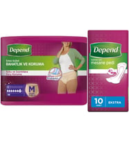 Depend Emici Külot Lohusa Pedi M- Medium - Orta Kadın (10 Lu) + Mesane Pedi Kadın Ekstra (10 Lu)