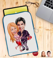 BK Gift Kişiye Özel Sevgililer Karikatürlü Taşınabilir Koruyucu Tablet Kılıfı & Organizer Çanta - Mavi-2