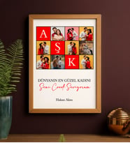 BK Gift Kişiye Özel Fotoğraflı Aşk Tasarımlı Ahşap Çerçeveli Tablo-1 40x25cm, Sevgiliye Hediye, Ev Hediyesi, Arkadaşa Hediye