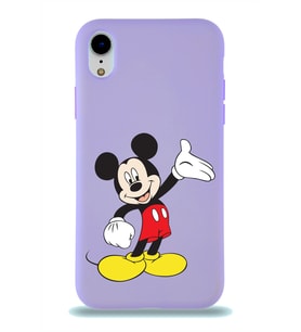 Apple iPhone XR Uyumlu Lansman Kılıf Mickey Mouse Tasarımlı Altı Kapalı İçi Kadife Kaplı  Kapak (Şeffaf)