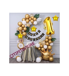 Kral Taçlı Gold Zincir Balon Doğum Günü Seti 1 Yaş